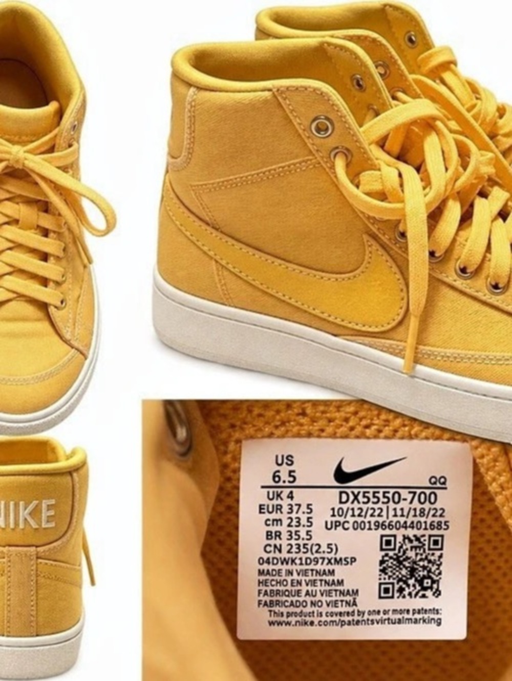 Nike Blazer Mid '77 Canvas Topaz Gold Sneakers Yellow & White US 6.5